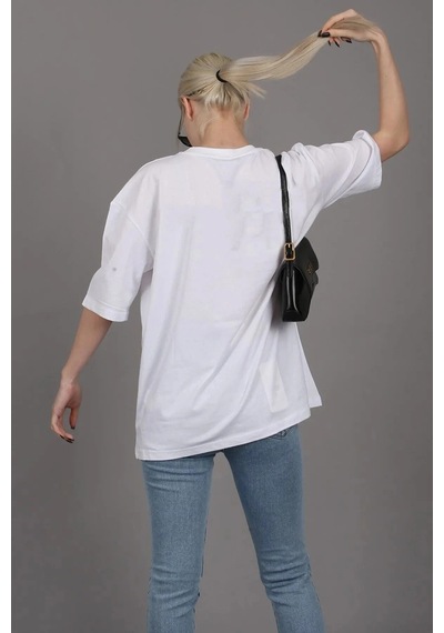 Startmore Göğüs Beach Baskılı Oversize Erkek T-shirt Beyaz