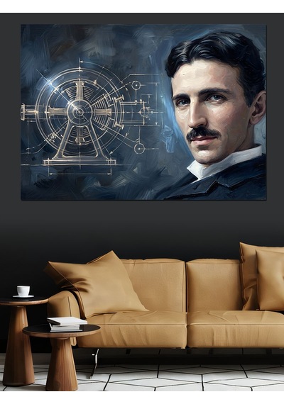 Bilim İnsanı Nikola Tesla Portresi Dekoratif Kanvas - Mdf Ahşap Tablo