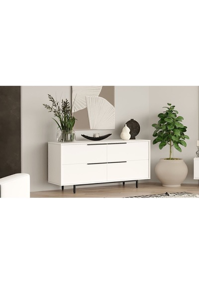 Bohem Konsol 160cm 4 Kapaklı Metal Ayaklı Beyaz Boh3-w Beyaz