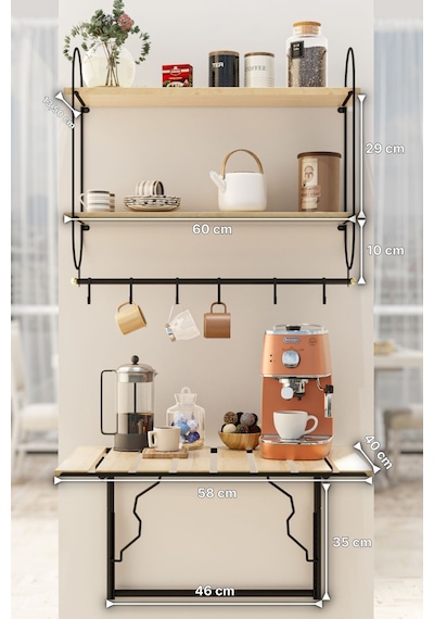 Modern Kahve Köşesi Çok Amaçlı Mutfak Dolapları 3lü Set Lüks Katlanır Mutfak Masası Düzenleyici