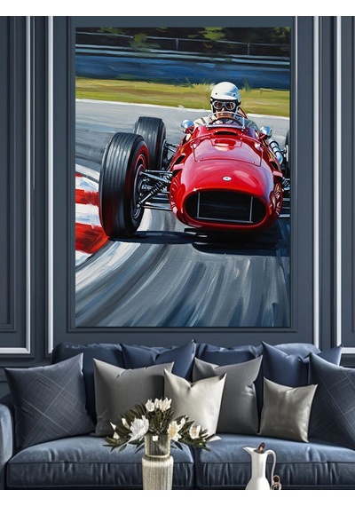 Ahşap Tablo Kırmızı Formula Yarış Arabası