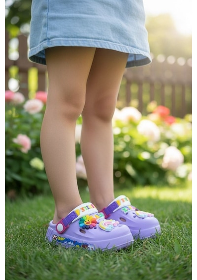 Calx Kız Bebek-çocuk Tavşan Figürlü Kaydırmaz Taban Terlik Sandalet Bnt9047 Lila