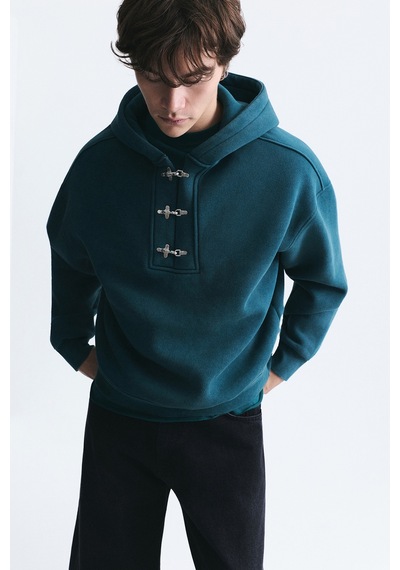 Vamos Boxy Fit Metal Klips Kapama Sweatshirt Nefti Yeşil