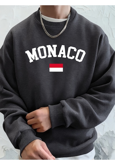 Startmore Startmoremonaco Bayrağı Baskılı Erkek Kapüşonlu Sweatshirtleri Sonbahar Kış Polar Sıcak Sweatshirtler Antrasit