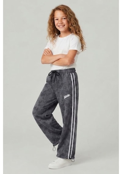 Pina Kids Kız Çocuk Beli İpli Rahat Kesim Paça Ayarlanabilir Lastikli Eşofman Altı Esf7012 Füme