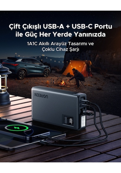 Ugreen 1000a Ultrasafe Araç Akü Takviye Cihazı, 12v 12.000mah Taşınabilir Powerbank Ve Led Acil Durum Işığı, 35977 Gri