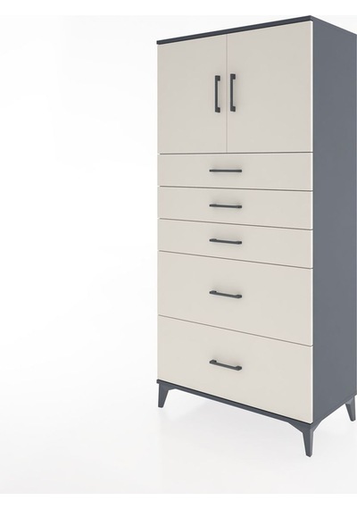 Hyperion Dolap Tek Raflı 5 Çekmeceli 2 Kapaklı 88x44x182 Antr... Antrasit