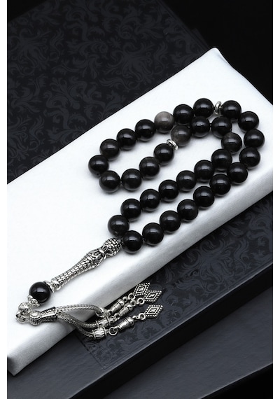 Silver Obsidyen Doğal Taş Tesbih 10 Mm Küre Kesim Tsb-0605