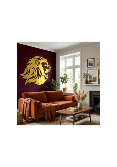 Yırtıcı Aslan Metal Duvar Tablosu - Metal Duvar Sanatı - Bronz - 65 X 75 Cm