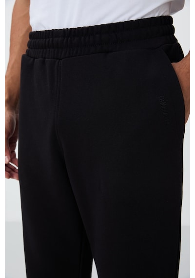 Tommy Life Siyah Kompakt Pamuklu Kalın Pürüzsüz Dokulu Kapüşonlu Comfort Fit Erkek Eşofman Takım - 85262 Siyah