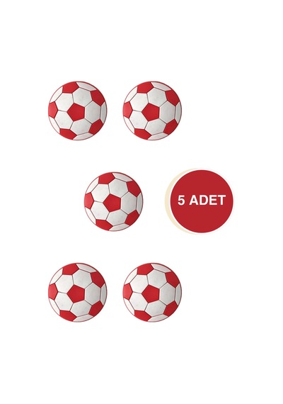5 Adet Futbol Topu Çocuk Odası Mobilya Kulbu Seti - Polyester - Tek Vidalı Dolap Ve Çekmece Kulpları Kırmızı