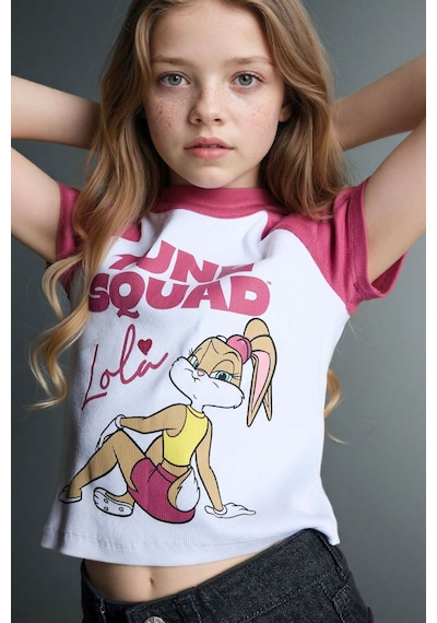 Defacto Looney Tunes Cropped Fıt Bisiklet Yaka Ribana Kısa Kollu Tişört Kız Çocuk G8309a826spwt34 Beyaz-wt34