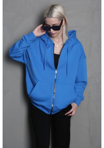 Madmext Mavi Kapüşonlu Basic Sweatshirt Mg1900 Mavi