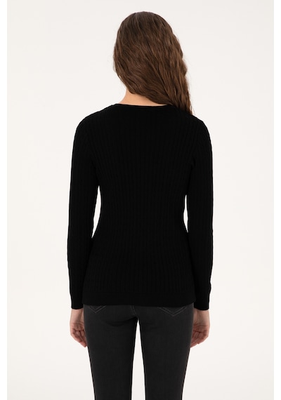 U.S. Polo Assn. Kadın Siyah Bisiklet Yaka Basic Kazak 50313626-VR046