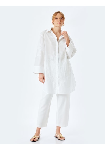 Koton Pamuklu Floral İşleme Detaylı 3/4 Kol Gömlek Yaka Uzun Oversize Tunik Kırık Beyaz 5sak60008ew Ekru Koton Pamuklu Floral İşleme Detaylı 3/4 Kol Gömlek Yaka Uzun Oversize Tunik Kırık Beyaz 5sak60008ew Ekru
