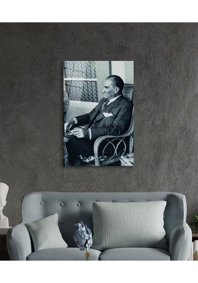 Atatürk Portresi Cam Tablo Evlika, Ev Ve Ofis Duvar Dekoru, Hediyelik Büyük Temperli 4 Mm Cam Tablo Evlika
