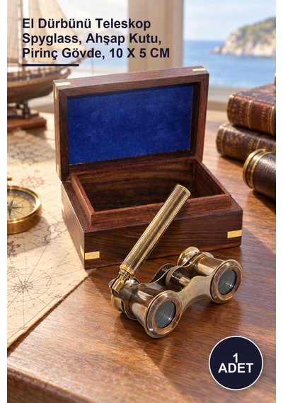 1 Adet Ahşap Kutulu Pirinç Dürbün El Dürbünü Teleskop Spyglass, Ahşap Kutu, Pirinç Gövde, 10 X 5 Cm Diğer
