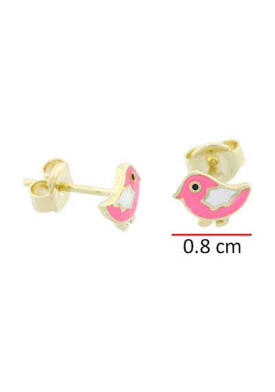 Pembe Kuş Altın Çocuk Küpe Sarı Altın