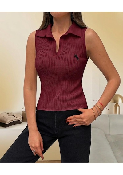 Luxetıque Açık Polo Yaka Triko Bordo