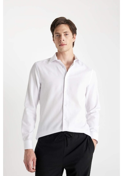DeFacto Modern Fit Polo Yaka Poplin Uzun Kollu Beyaz Gömlek R4340AZNSWT60