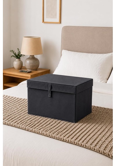 Çok Amaçlı Saklama Kutusu Düzenleyici Kapaklı Sandık Tipi Kutu Hurç Organizer 3 Lü Set Antrasit, Mini 40x30x26 Diğer