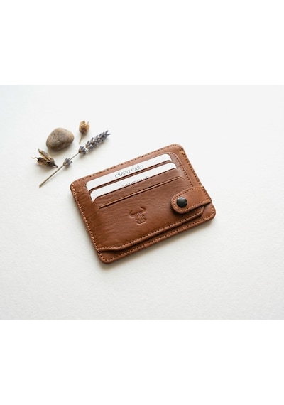 Passtell %100 Hakiki Deri Trend Model Minimalist Unisex Kredi Kartlık Ve Cüzdan Ebatlar 11,5 Cm /8,5 Cm Taba