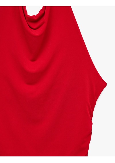 Koton Asimetrik Kesim Slim Fit Drapeli Kolsuz Degaje Yaka Bluz Kırmızı 6sal30160ık