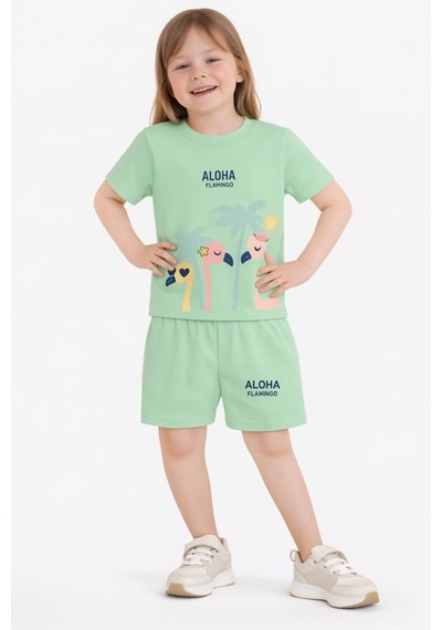 Name Baby & Kids Kız Çocuk Şortlu Yazlık Pijama Takımı Flamingo Temalı Nbk-6156 Mint