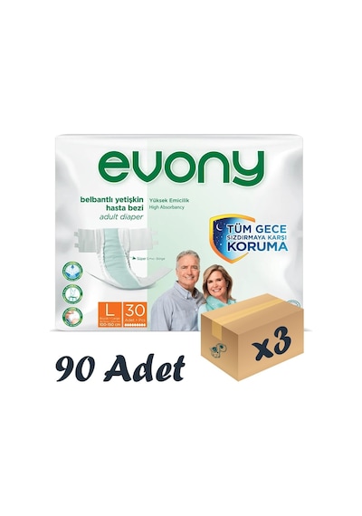 Evony Bel Bantlı Yetişkin Hasta Bezi L 30'Lu 3 Paket 90 Adet