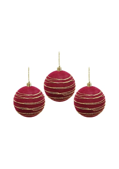 Kadife Yılbaşı Topu Altın Simli Çam Ağacı Süsü Bordo 8 Cm 3'lü