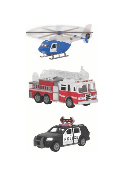 Driven 3lü Set - Helikopter, Polis Arabası, İtfaiye Arabası Wh1178z Çok Renkli