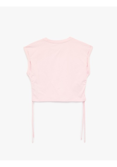Koton Pamuklu Kolsuz Bisiklet Yaka Büzgülü Crop Bluz Pembe 6sal30016ık Gül