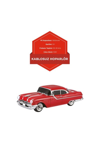 Torima D87 Bluetooth Hoparlör Retro Klasik Araba Tasarımlı 10w Fm Usb Selfie Speaker Kırmızı