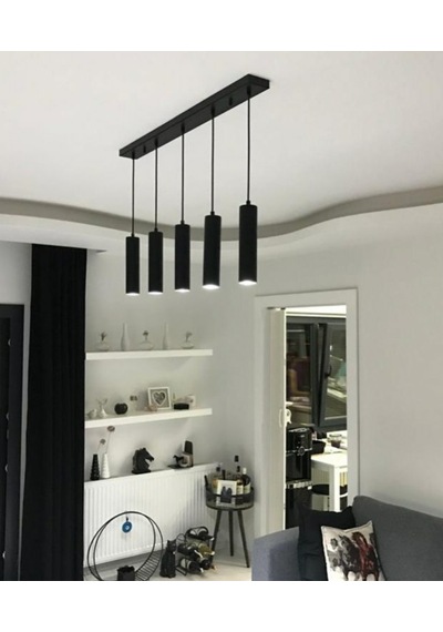 Mylights Retro Rustik Sıralı Masa Üstü Beşli Sarkıt Avize Gu10 Led Ampul. Gün İsigi Dahildir Siyah