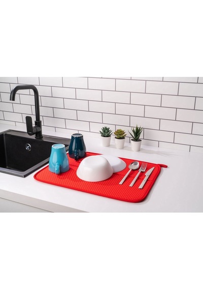 Bulaşık Matı Süper Emici Bulaşık Kurutma Örtüsü 45x36cm Katlanabilir Bulaşık Matı Bordo Plastik Kırm Diğer