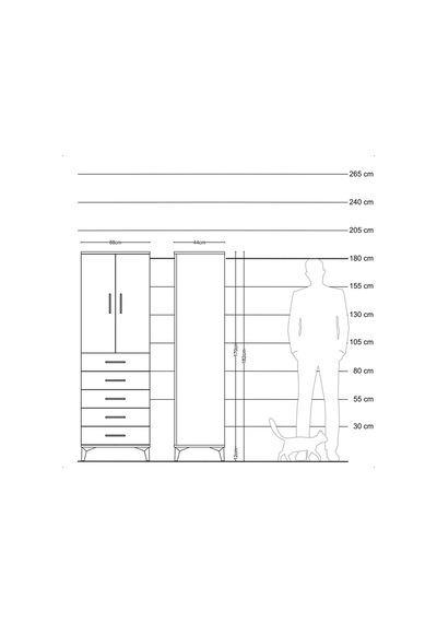 Hyperion Dolap Tek Raflı 5 Çekmeceli Tek Askılı 88x44x182 Çam... Çam