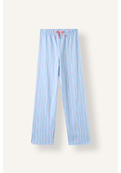Defacto Dalga Desenli Gömlek Yaka Üst Geniş Paça Alt 2li Pijama Takımı Kız Çocuk I1882a826aube791 Mavi-be791