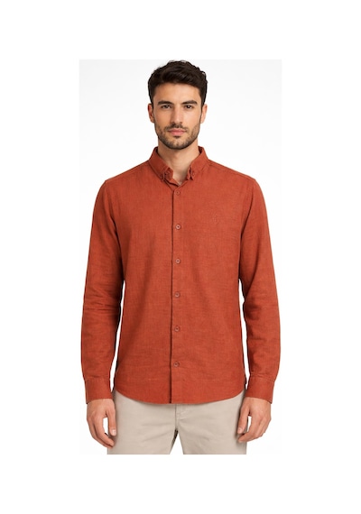 Plus Barkod Uzun Kol Slim Fit Erkek Gömlek - 7581 Kiremit
