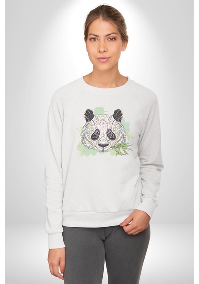 Panda Mandala Unisex Beyaz Baskılı Sweatshirt Beyaz