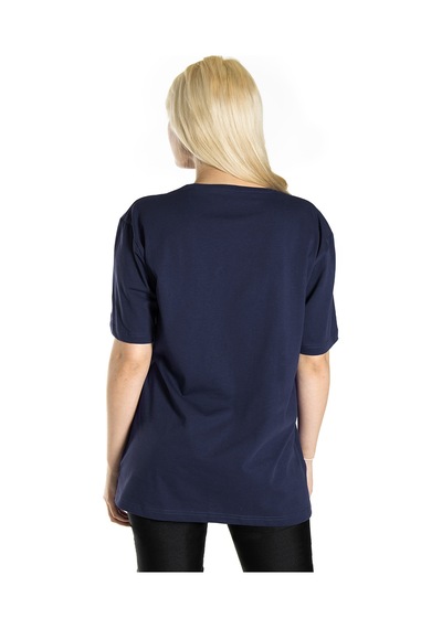 Kadın Lacivert Basic Bisiklet Yaka Oversize Pamuklu T-shirt Lacivert