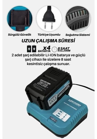 5'i 1 Arada Şarjlı Bahçe Seti Akülü Budama Makası, Dal Testeresi, Çim Biçme, Yaprak Üfleme & Teleskopik Uza