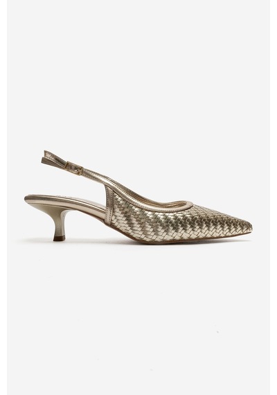 Luvi Shoes Alvessıa Altın Örgü Kadın Kısa Topuklu Ayakkabı