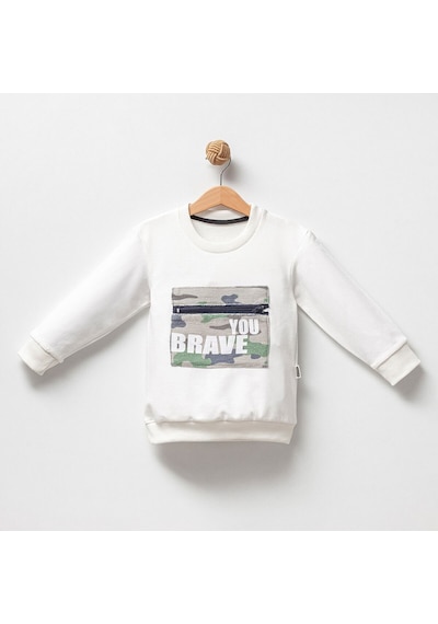 Overdo Kids Erkek Çocuk %100 Pamuklu Kamuflaj Cepli Sweatshirt Yeşil