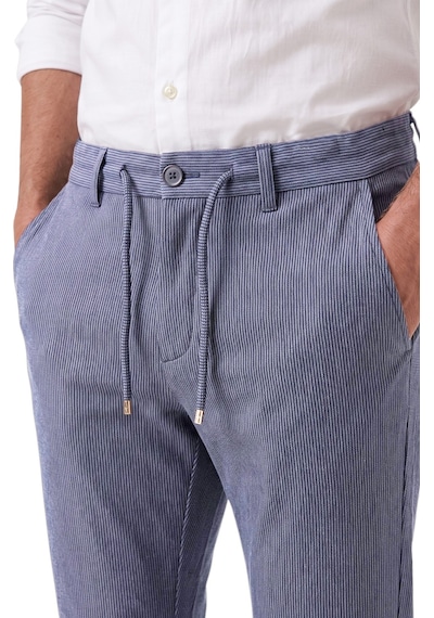 Rizzup Erkek Slim Fit Çizgili Mavi Kumaş Pantolon İpli Esnek Bel Likralı Spor Pantolon 2700240