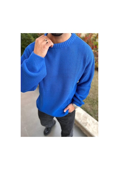 Elku Moda Kazak Oversize Çift Kat Örme Naturel Pamuk Bisiklet Yaka Bol Kesim Tüylenmeyen Salaş Örme Triko Açık Bej