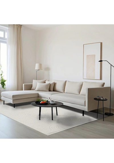Bespoky Amelie Dizayn Geometrik Modern Salon Halısı Makine Dokuma Krem