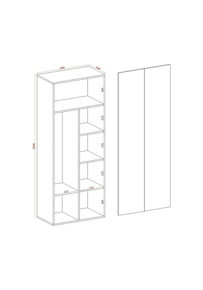 Noe 2 Kapaklı Gardrop, Askılı Ve Raflı, 200 Cm