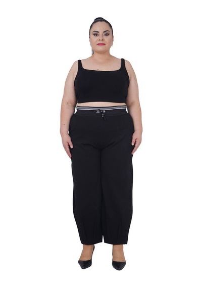 Büyük Beden Kadın Mom Fit Ekstra Battal Beli Lastikli Yüksek Bel Pantolon Siyah