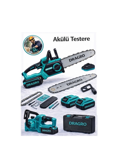 Dragro Drg-21v Kömürsüz Y Dijital Gösterge Otomatik Yağlamalı Akülü Dal Kesme Budama Testeresi