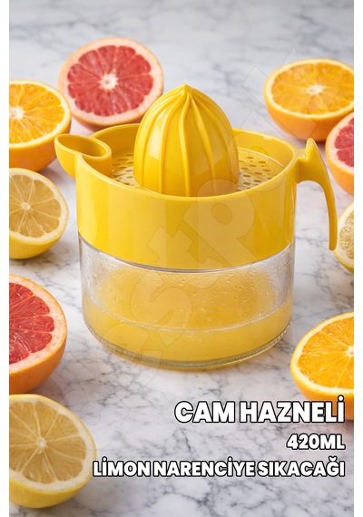 Destpak Cam Hazneli 420 Ml Limon Sıkacağı - Narenciye Sıkacağı - Elde Limon Ve Narenciye Sıkacağı - Saplı Şeffaf